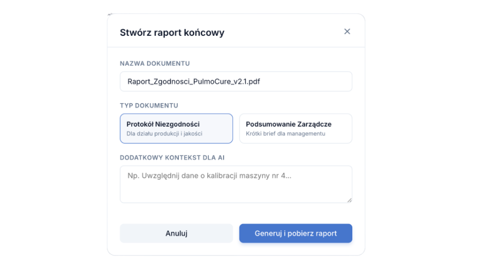 Generowanie raportów i dokumentów w QENSA